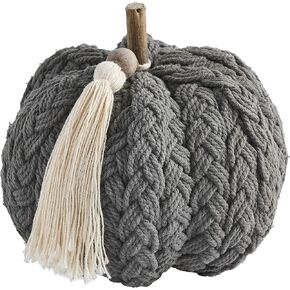 Mud Pie, Gray Braided Rope Pumpkin Sitter, 4 3/4" x 6 1/2" Dia