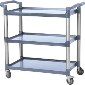 Gravee Service Cart Heavy Duty 3-Shelf Rolling Utility/Push Cart with Lockable Wheels, 360 lbs. Capacity, Black, for Foodservice/Restaurant/Cleaning grey