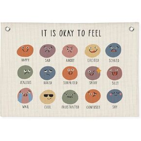 It Is Okay To Feel, Mental Health Canvas Banner, Playroom Decor, Neutral Boho Canvas Banner Wall Hanging Banner Flag Decor, Boho Classroom Decor, Teacher Gifts for Classroom