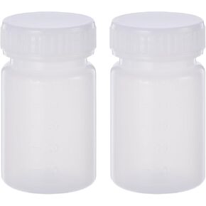 PATIKIL 5 Pcs 50ml Reagent Bottles, PE Wide Mouth Round Graduated Bottles with Screw Cap for Lab Water Reagent Liquids Solid Sample Storage Seal, Transparent White