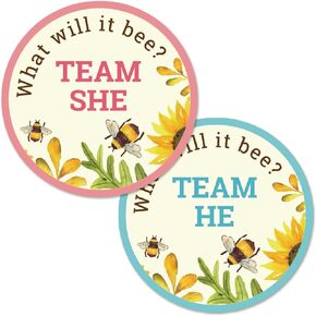 100Pcs Cute Bear Stickers Roll Team Boy Team Girl Gender Reveal Paper Decals Blue Pink Self-Adhesive Decorative Round Stickers for Baby Shower Gender Reveal Party Supplies