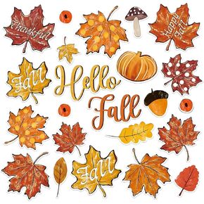 Hello Fall Thick Gel Clings Thanksgiving Window Stickers Autumn Maple Leaves Pumpkin Window Decals for Home School Classroom Harvest Party Decor Supplies, 23Pcs