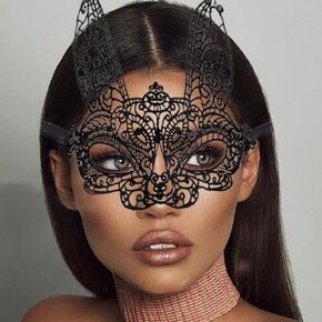 Women's Cat Masquerade Mask Venetian Black Cat Mask Lace Mesh Costume Mask Halloween Cosplay Accessory for Women