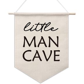 Little Man Cave Pennant Banner, Baby Boys Nursery Decor, Boys Room Door Sign, Kids Bathroom Decor, Canvas Hanging Pennant Flag, Boys Playroom Decor, Home Decor for Son Room, Wall Decor Art