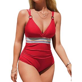 ملابس سباحة نسائية من قطعة واحدة من Charmo مع تحكم في البطن ورقبة على شكل حرف V لباس سباحة بأشرطة مزدوجة وربطة خلفية وكتلة ملونة لباس سباحة 2024 in Kuwait