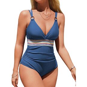 Charmo Women’s One-Piece Swimsuits Tummy Control V Neck Bathing Suits Double Straps Back Tie Color Block Swim Suits 2024