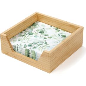 Bamboo Napkin Holder, 7.28" x 7.28" x 2.8" Napkin Holder for Table with Large Side Opening for Easy Access, Large Storage Square Napkin Dispenser, Home Kitchen Dining Tabletop Decor