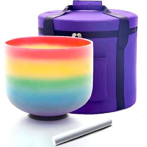 Singing Bowl 7 inch B Note 432Hz Purple Color Chakra Quartz Frosted Crystal Meditation Bowl with Carrying Case Suede Mallet and O-ring