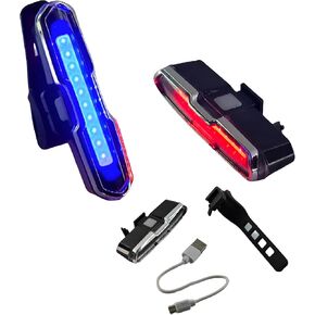 Bicycle flashing rear light, with rechargeable batteries, USB port, night light for bicycle, red and blue rear light with 110 lumens brightness., black