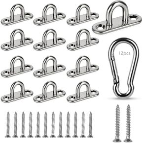SHUESS 12 PCS Stainless Steel 1.8 inch Pad Eye Plate U Hooks Pad Eye Hook Heavy Duty Pad Eye, Marine Hardware Staple Hook Loop with 12 M5 Snap Hook, 24 Screw