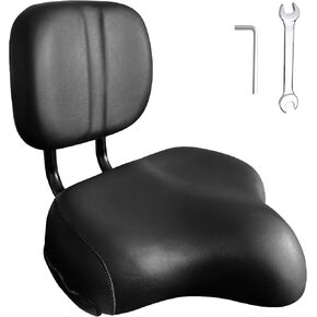 Bike Seat with Backrest, Oversized Comfortable Ergonomic Design Bicycle Saddle for Men and Women Adjustable Height Bike Saddle for Tricycle Mountain Commuter Electric Bike (Black)