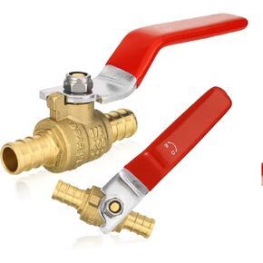 10-PCs PEX Ball Valves, 1/2-Inch Brass Crimp Pex Valve for Hot and Cold Water, 1/4 Turn Full Port Shut-off Valve, ASTM F1807, Red