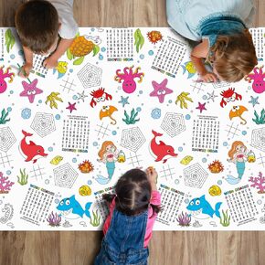Giant Coloring Poster for Kids Ocean Animals Coloring Paper Tablecloth Sea Themed Activity Tablecloth Dolphin Shark Coloring Poster for Kids Gift Birthday Party Decoration 54 x 104 Inch