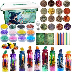 Ainswei Witch Spell Jar Kits,Witchcraft Supplies 145 PCS, Witchcraft Starter Kit Include Spell Candles Crystals Dried Herbs Witch Gift, Versatile Tools Gifts for Beginner Experienced Witch