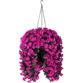 Artificial Fake Fall Hanging Flowers Plants Baskets for Outdoor Outside, Autumn Faux Silk Orange Morning Glory in Planter UV Resistant Look Real for Home Porch Patio Balcony Yard Decor