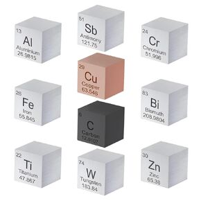 10 Pieces Element Cube Set 0.59", Tungsten Cube Metal, Periodic-Table of Elements, 99.95% Purity, Tungsten Titanium Copper Iron Carbon Aluminum Antimony Zinc Chromium for Teaching, Gift, Collection