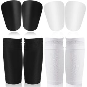 2 Pairs of Soccer Miniature Shin Guards, 3.1x2in EVA and PP Mini Small Protective Shin Guards with 2 Pairs of Shin Pad Socks Sleeves Shin Guards Sporting Goods for Adults and Youth(Black, White)