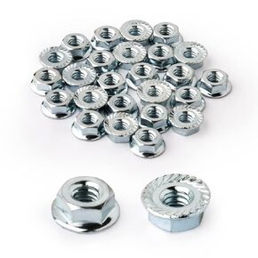 POWERTEC QLN1200 Serrated Flange Hex Lock (M6) Nuts | Premium Carbon Steel Zinc Plated Fasteners – 25 Pack