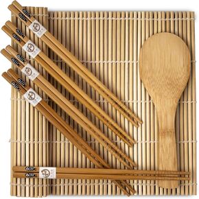 Bamboo Sushi Making Kit Sushi Roller Kit With Bamboo Sushi Mats for Sushi Bamboo Sushi Maker Kit For Homemade Sushi Set With 8 Sushi Making Tools with 2 Bamboo Sushi Rolling Mat Sushi Roll Maker Kit