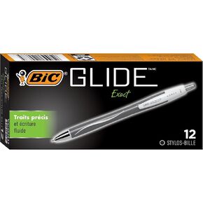 BIC Glide Exact Retractable Ball Point Pen, Fine Point (0.7 mm), Black, Precise Lines For Clean Writing, 12-Count