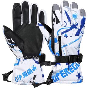 Rhino Valley Snow Gloves for Kids, Waterproof Winter Toddler Ski Mittens, Warm Gloves with Hook and Loop, Boy/Girls Outdoor Snow Gloves for Skiing Snowboarding