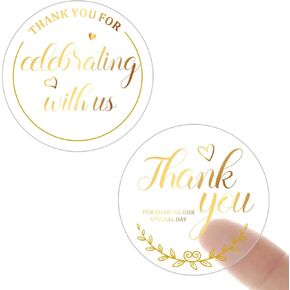 1000 Pcs Thank You 1.5 Inch Gold Foil Stickers 2 Roll Thanks for Celebrating with Us Stickers Glitter Clear Self Adhesive Envelope Gifts Stickers for Christmas Holiday Wedding Birthday Party