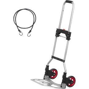 LEADALLWAY 240lbs Capacity Dolly Cart with Rope,Steel Portable Cart Telescoping Handle and Nylon+Rubber Wheels