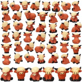 Suzile 50 Pcs Mini Highland Cow Figurine Cute Highland Cow Statues Highland Cow Decor Handmade Resin Cow Sculpture Ornament for Decorations Home Bathroom Kitchen Garden Office Desk (Cute Style)