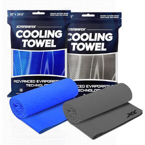 Cooling Towel for Neck & Face - Heat Relief Cooling Rag Set - 2 Pack (Blue & Grey), with UPF 50+, 29.5'' x 13'', for Sports, Golf, Gym, Yoga, Workout & Outdoor Activities, Last up to 5 Hours in Kuwait