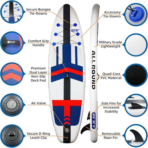 Stand Up Paddle Board, 10'6"×33"×6" Extra Wide Inflatable Stand Up Paddle Board with Adjustable Paddle,Backpack,Waterproof Phone Bag,Leash,and Hand Pump,Repair Kit for Youth & Adult in Kuwait