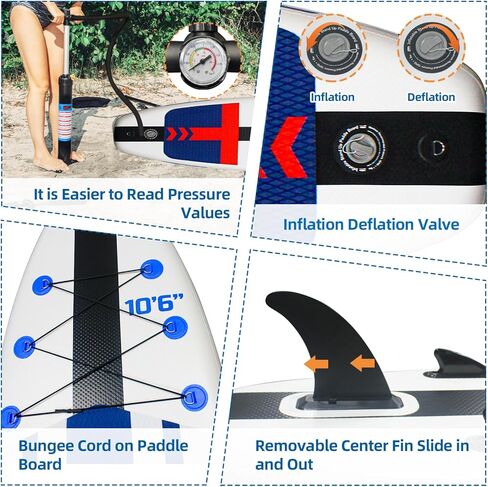 Stand Up Paddle Board, 10'6"×33"×6" Extra Wide Inflatable Stand Up Paddle Board with Adjustable Paddle,Backpack,Waterproof Phone Bag,Leash,and Hand Pump,Repair Kit for Youth & Adult in Kuwait