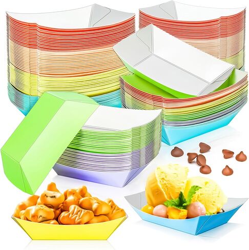 MotBach 80 Pack 1/2Lb Colorful Paper Food Boat Trays Disposable Small Paper Boats, Mini Kraft Food Trays Paper Food Serving Tray Boats for Snack Dessert Fries Popcorn Taco Nacho in Kuwait