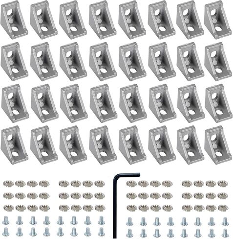 32 Set Silver 2020 Series Aluminum Extrusion Profile Connector Set,Includes 32pcs 2028 Corner Brackets, 64pcs T-Slot Nuts and Hex Screw Bolts for Slot 6mm 20S Aluminum Rail Accessories in Saudi Arabia