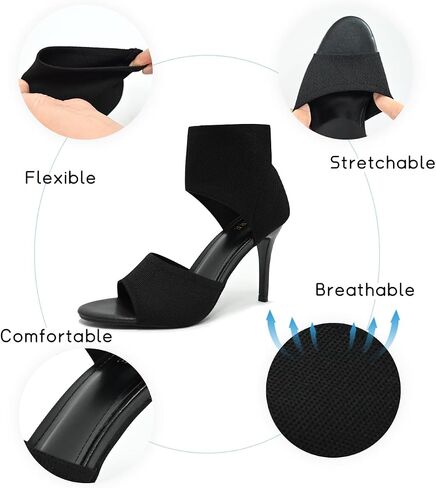 Peep Toe Heels for Women Sexy 3 Inches Stiletto Heeled Sandals for Women Open Toe Wide Stretchy Knit Heel Sandal Booties Slip On Comfortable Dressy Shoes for Prom, Party and Work in Saudi Arabia