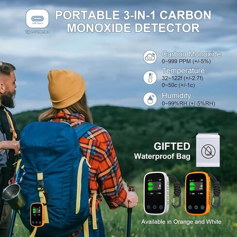 [3-in-1] Carbon Monoxide Detector | Humidity | Temperature, Portable Co Gas Monitor with Lanyard, Air Quality Sensor for Outdoor Camping Travel RV Car in Saudi Arabia