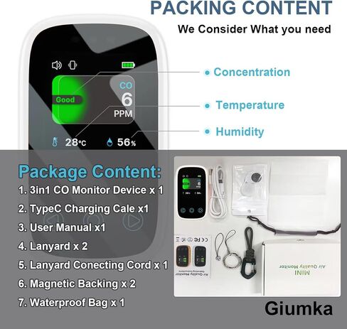 [3-in-1] Carbon Monoxide Detector | Humidity | Temperature, Portable Co Gas Monitor with Lanyard, Air Quality Sensor for Outdoor Camping Travel RV Car in Saudi Arabia