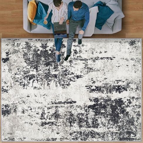 سجادة غرفة المعيشة مقاس 9 × 12، سجادة تجريدية حديثة قابلة للغسل في الغسالة، سجادة منطقة محايدة ناعمة غير قابلة للانزلاق ومقاومة للبقع، سجاد كبير لغرفة المعيشة وغرفة الطعام وغرفة النوم والمكتب (أسود، 9 × 12 بوصة) in Kuwait