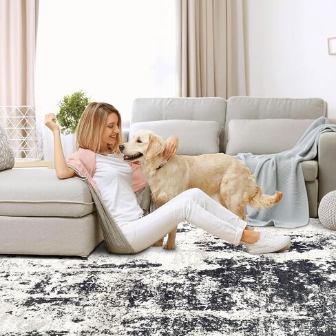 سجادة غرفة المعيشة مقاس 9 × 12، سجادة تجريدية حديثة قابلة للغسل في الغسالة، سجادة منطقة محايدة ناعمة غير قابلة للانزلاق ومقاومة للبقع، سجاد كبير لغرفة المعيشة وغرفة الطعام وغرفة النوم والمكتب (أسود، 9 × 12 بوصة) in Kuwait