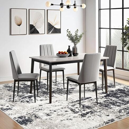 سجادة غرفة المعيشة مقاس 9 × 12، سجادة تجريدية حديثة قابلة للغسل في الغسالة، سجادة منطقة محايدة ناعمة غير قابلة للانزلاق ومقاومة للبقع، سجاد كبير لغرفة المعيشة وغرفة الطعام وغرفة النوم والمكتب (أسود، 9 × 12 بوصة) in Kuwait