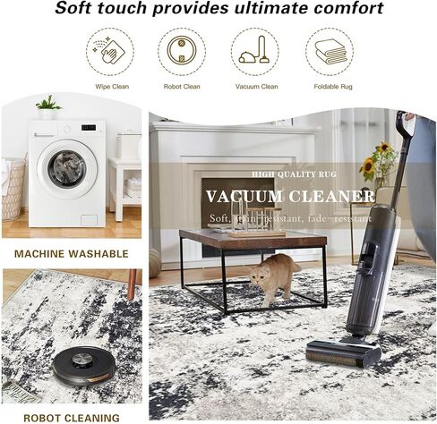 سجادة غرفة المعيشة مقاس 9 × 12، سجادة تجريدية حديثة قابلة للغسل في الغسالة، سجادة منطقة محايدة ناعمة غير قابلة للانزلاق ومقاومة للبقع، سجاد كبير لغرفة المعيشة وغرفة الطعام وغرفة النوم والمكتب (أسود، 9 × 12 بوصة) in Kuwait