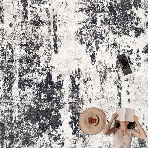 سجادة غرفة المعيشة مقاس 9 × 12، سجادة تجريدية حديثة قابلة للغسل في الغسالة، سجادة منطقة محايدة ناعمة غير قابلة للانزلاق ومقاومة للبقع، سجاد كبير لغرفة المعيشة وغرفة الطعام وغرفة النوم والمكتب (أسود، 9 × 12 بوصة) in Kuwait