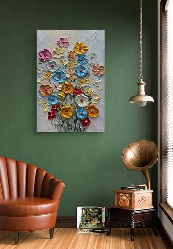 V-inspire Art، 24 × 36 بوصة حديث تجريدي مرسومة يدويًا باقة زيتية ملونة على قماش فن جدار تجريدي لغرفة المعيشة وغرفة النوم وغرفة الطعام وديكور المنزل in Kuwait
