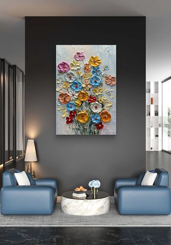 V-inspire Art، 24 × 36 بوصة حديث تجريدي مرسومة يدويًا باقة زيتية ملونة على قماش فن جدار تجريدي لغرفة المعيشة وغرفة النوم وغرفة الطعام وديكور المنزل in Kuwait