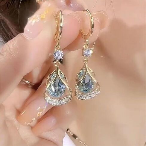 Crystal Earrings for Women Silver Dangle Drop Earrings Sparkly Rhinestone Earrings Long Tear Drop Earrings Danity Wedding Prom Party Jewelry Present in Saudi Arabia