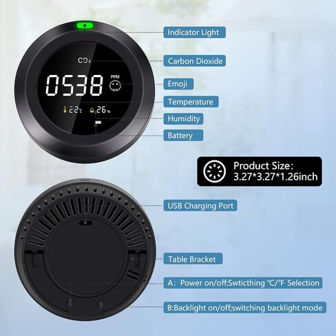 CO2 Monitor, Indoor Air Quality Monitor Test CO2, Temperature & Humidity, Easy Calibration Carbon Dioxide Monitor, CO2 Meter with Real-Time Readings for School, Homes, car, Travel in Saudi Arabia