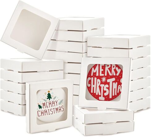 25 Pcs Sublimation Ornament Blanks Gift Box 3.6" x 3.6" x 0.7" Christmas Ornaments Holder Ceramic Discs Ornaments Packaging Box with Window for Personalized Xmas Tree Ornament Blanks Bulk in Saudi Arabia