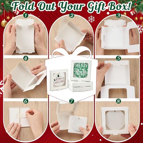 25 Pcs Sublimation Ornament Blanks Gift Box 3.6" x 3.6" x 0.7" Christmas Ornaments Holder Ceramic Discs Ornaments Packaging Box with Window for Personalized Xmas Tree Ornament Blanks Bulk in Saudi Arabia