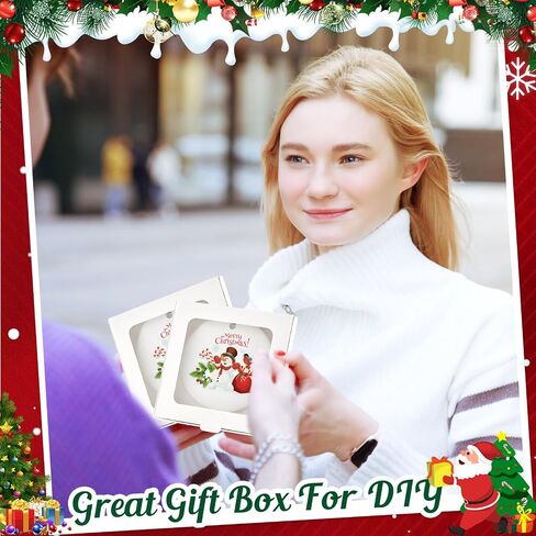 25 Pcs Sublimation Ornament Blanks Gift Box 3.6" x 3.6" x 0.7" Christmas Ornaments Holder Ceramic Discs Ornaments Packaging Box with Window for Personalized Xmas Tree Ornament Blanks Bulk in Saudi Arabia