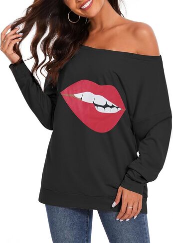 Century Star Women Long Sleeve Sweatshirts Off the Shoulder Sweatshirt Plus Size Oversized Sweaters Pullover Casual Tops in Saudi Arabia