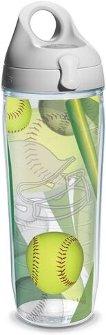 كوب Tervis Softballs مع غلاف وغطاء أخضر ليموني، 16oz، شفاف in Saudi Arabia